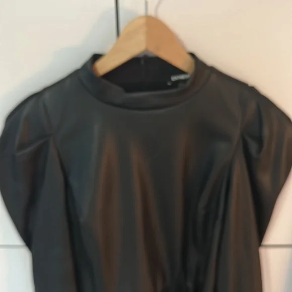 Faux black top in large like new!  Puff sleeves great with black jeans! - Picture 4 of 6
